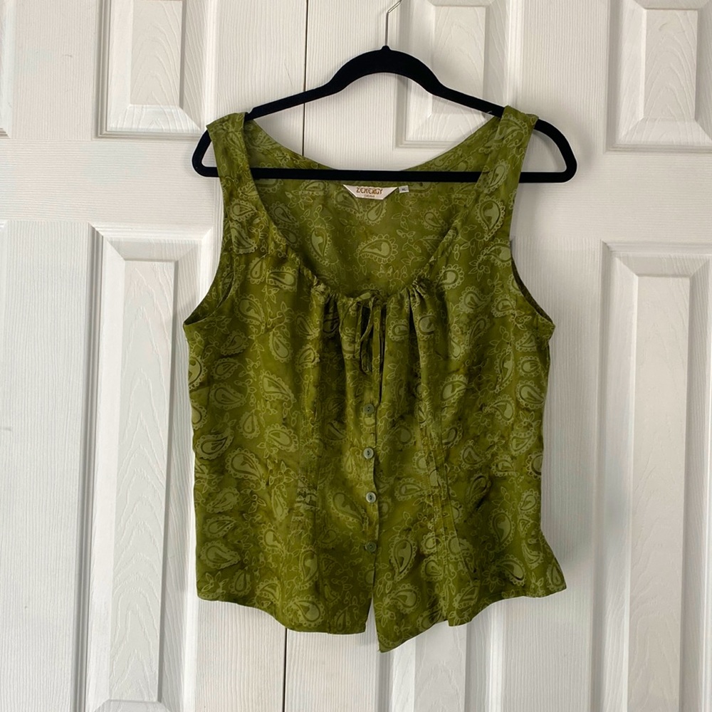 100% rayon Zenergy sleeveless summer blouse Top Green tie dye paisley